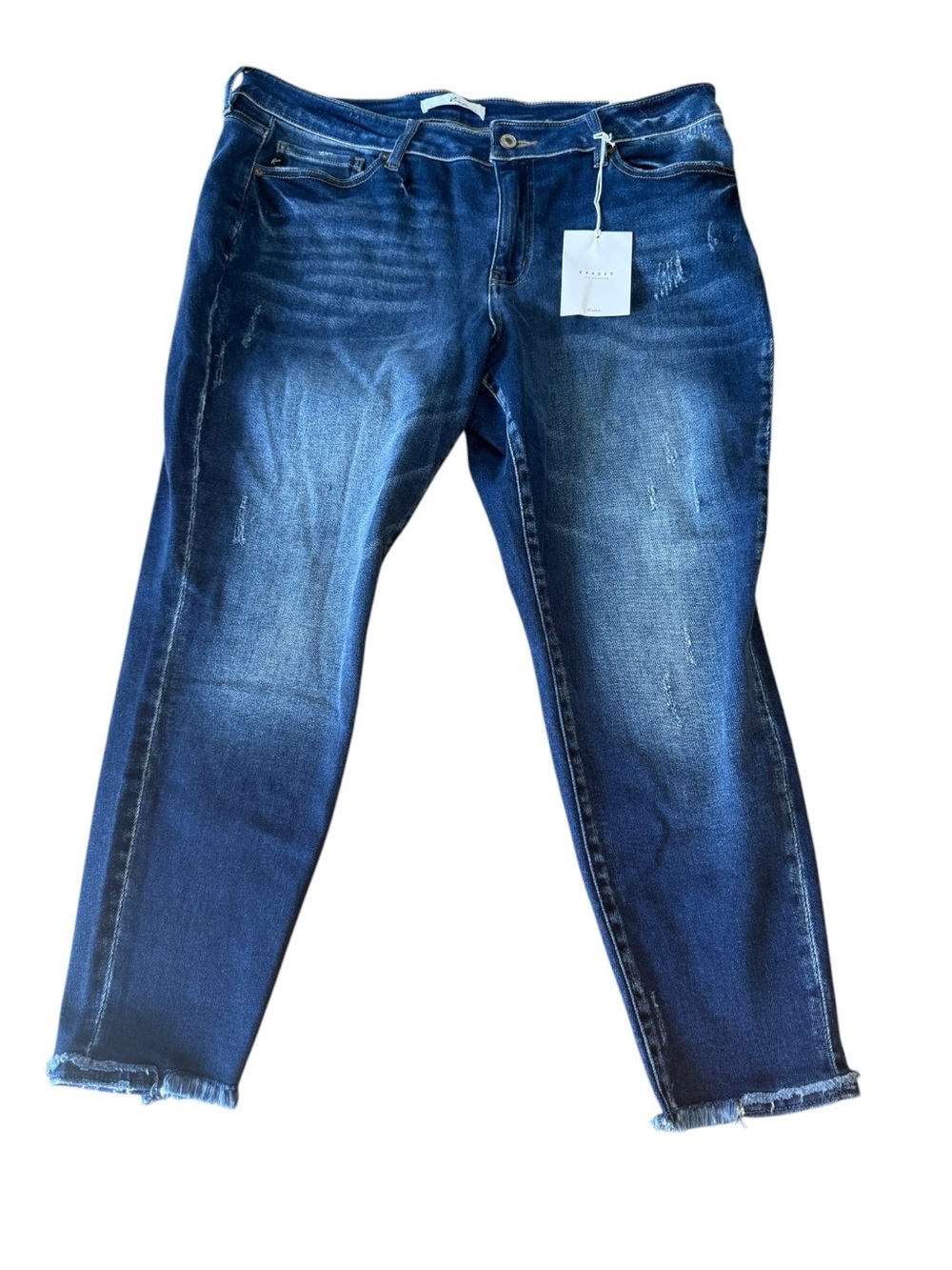 KanCan Mid  Rise Ankle Skinny Women’s 2XL Dark Wash Frayed Hem Classic